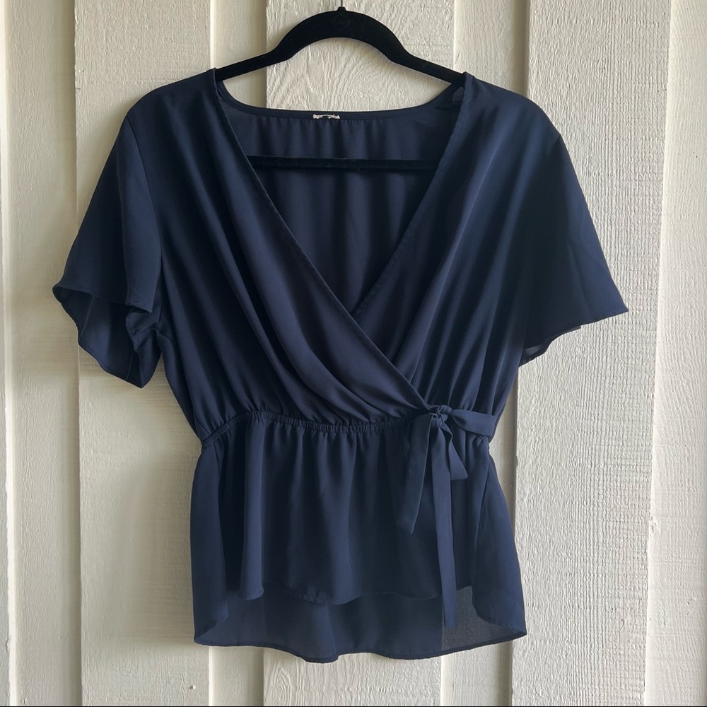 Navy Wrap Blouse